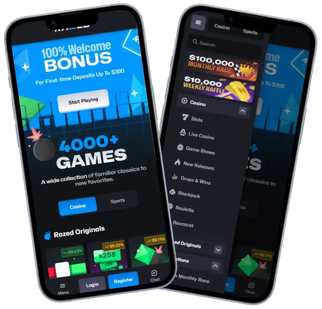 Razed Casino mobile app lobby screenshot